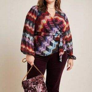 Conditions Apply Anthropologie Laurie Chevon Wrap Blouse Boho 70s Women's XL NWT